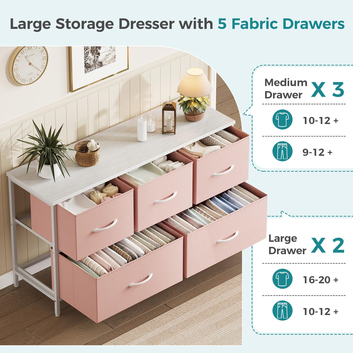 Pink 5 Drawer Dresser U959