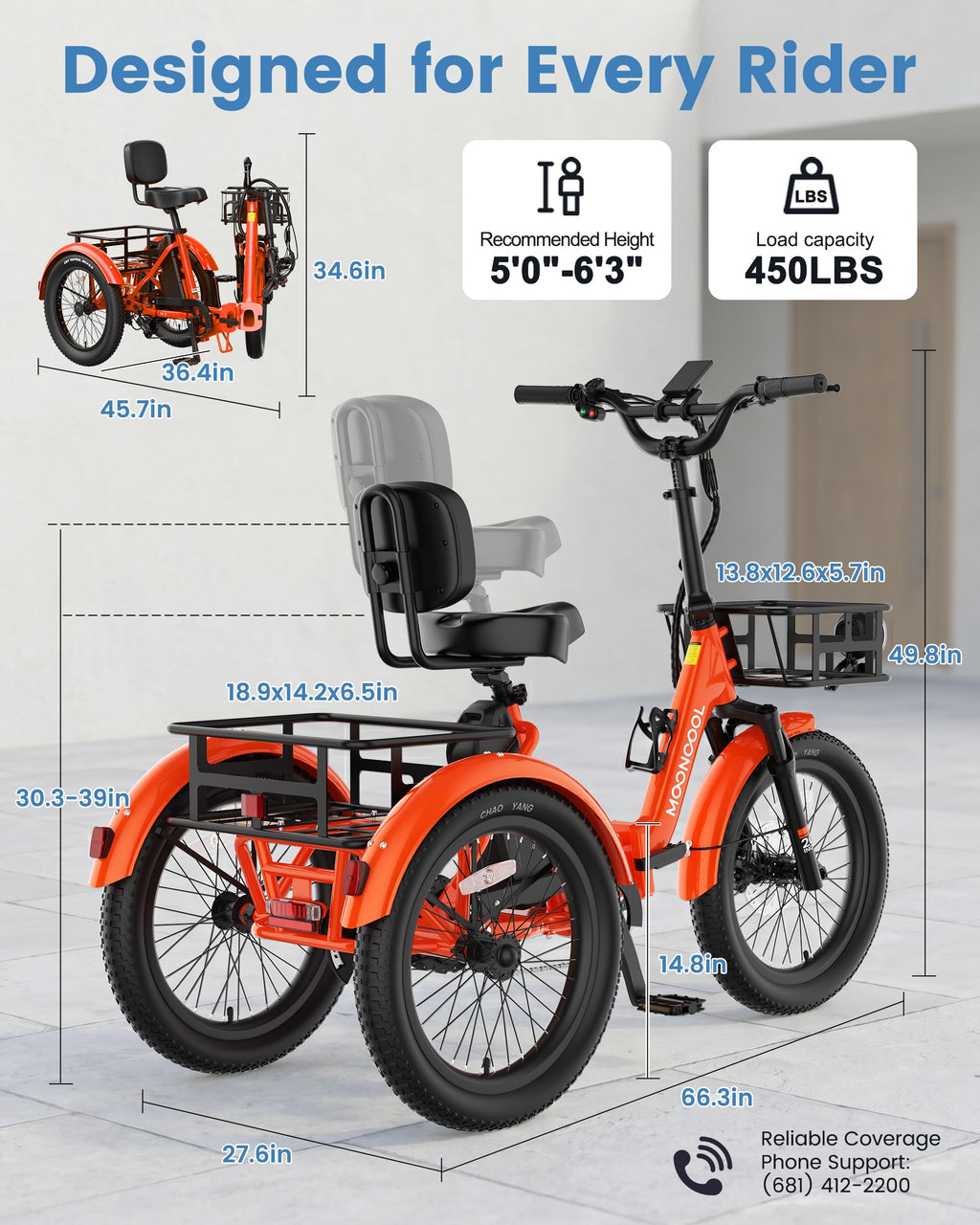 Electric Trike for Adults, 500W 20" Fat Tire Folding Tricycle N47214