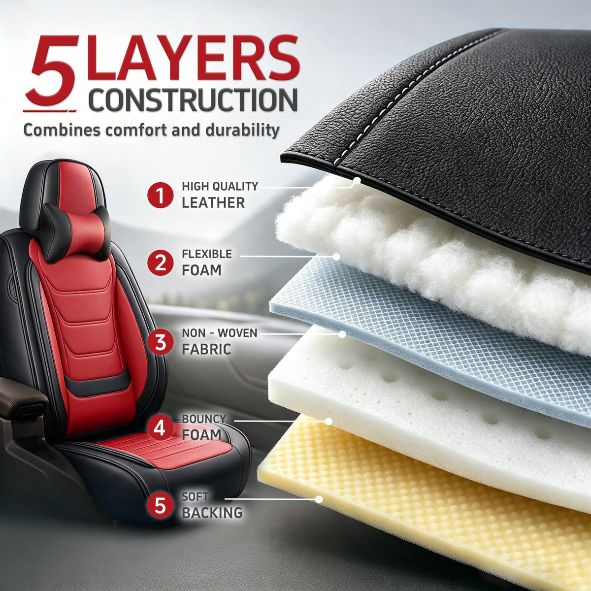 Black Red Seat Covers Full Set R347