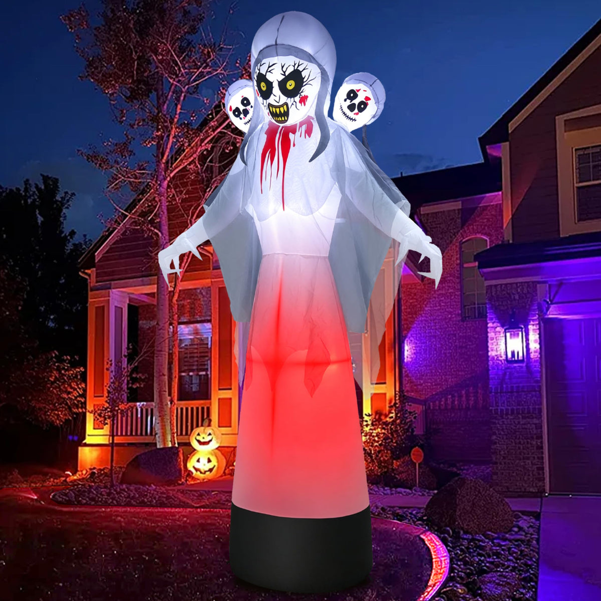 8.6FT Halloween Inflatable Grim Reaper Ghost with Skull Heads U90614