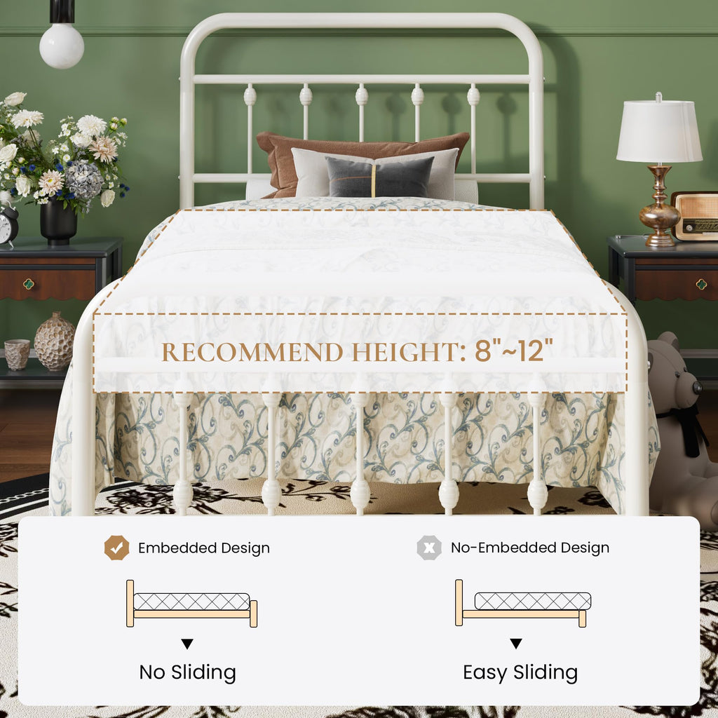 Twin Metal Bed Frame with Victorian Iron-Art Headboard K815