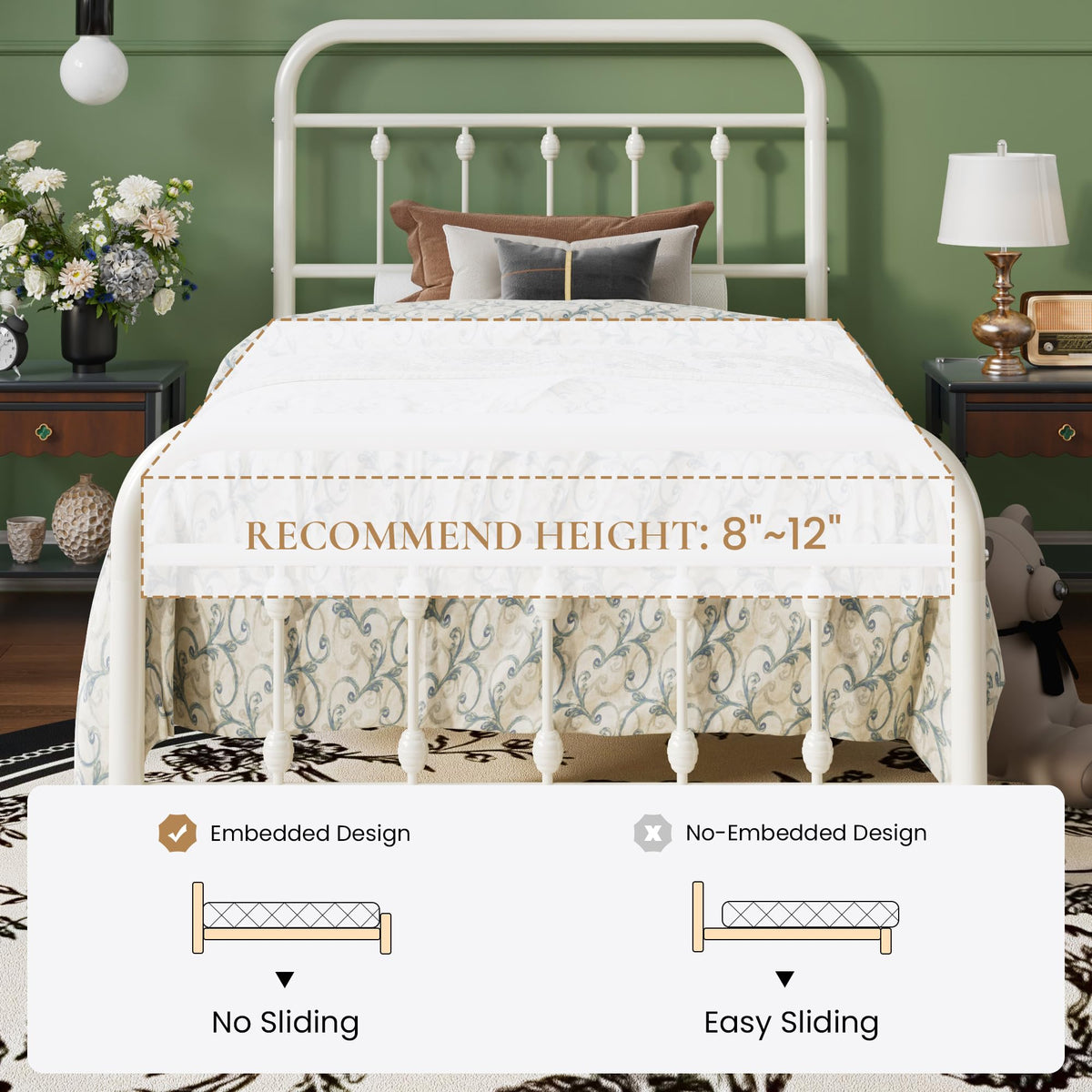 Twin Metal Bed Frame with Victorian Iron-Art Headboard K815