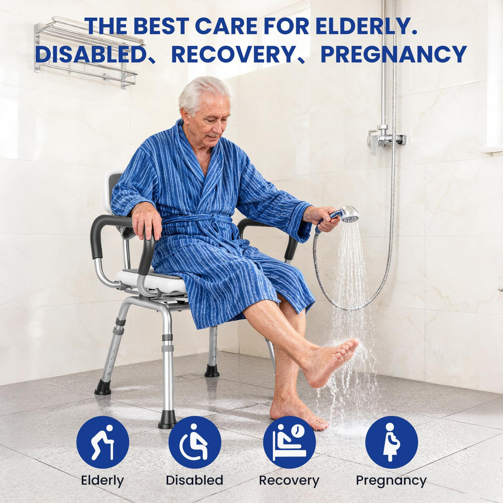 Swivel Shower Chair with Arms & Back, 5-Level Height Adjustable, 300 lbs Y687352
