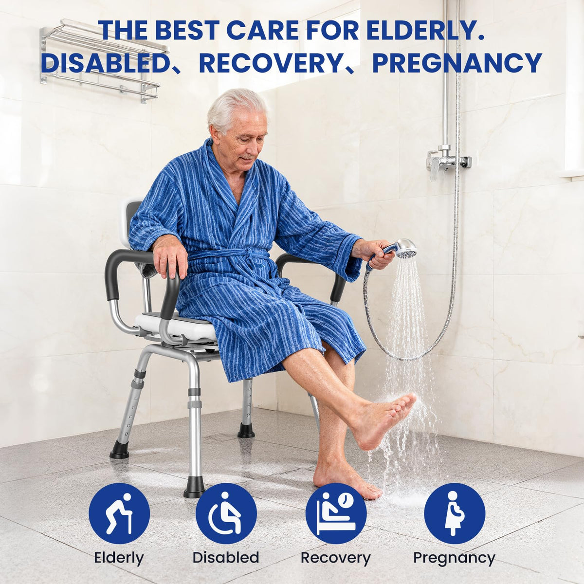 Swivel Shower Chair with Arms & Back, 5-Level Height Adjustable, 300 lbs Y687352