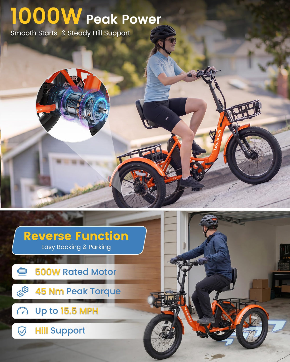 Electric Trike for Adults, 500W 20" Fat Tire Folding Tricycle N47214
