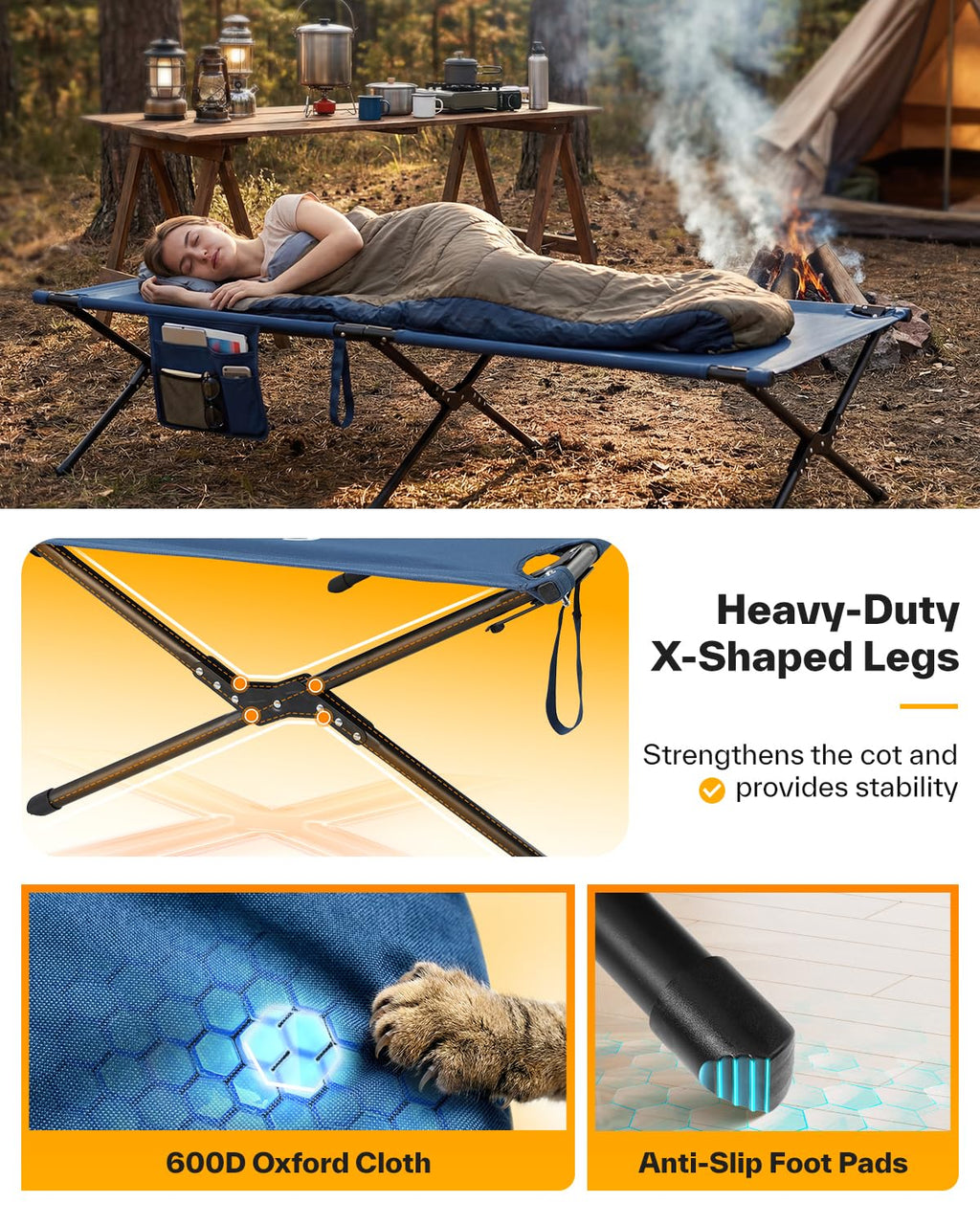 Camping Cot 78.3"x28.7"x14.6" Heavy Duty Folding Bed Support 330 Lbs U719756