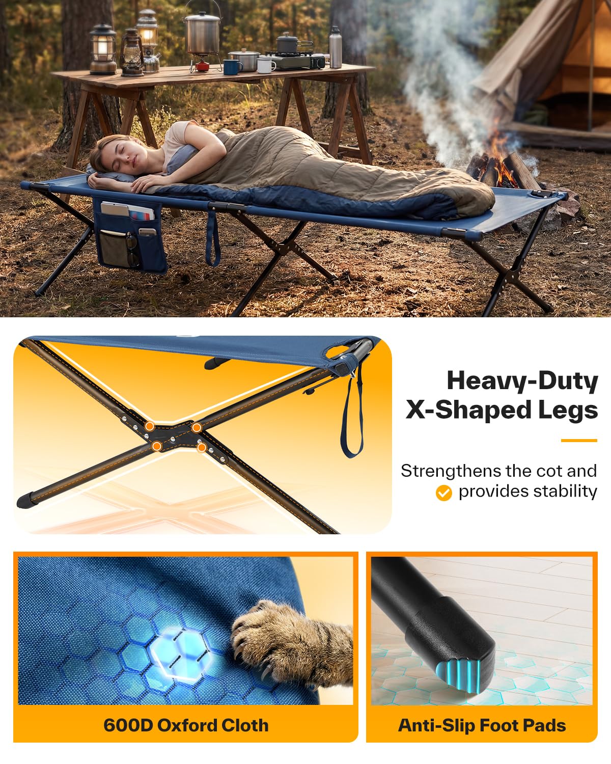 Camping Cot 78.3"x28.7"x14.6" Heavy Duty Folding Bed Support 330 Lbs U719756
