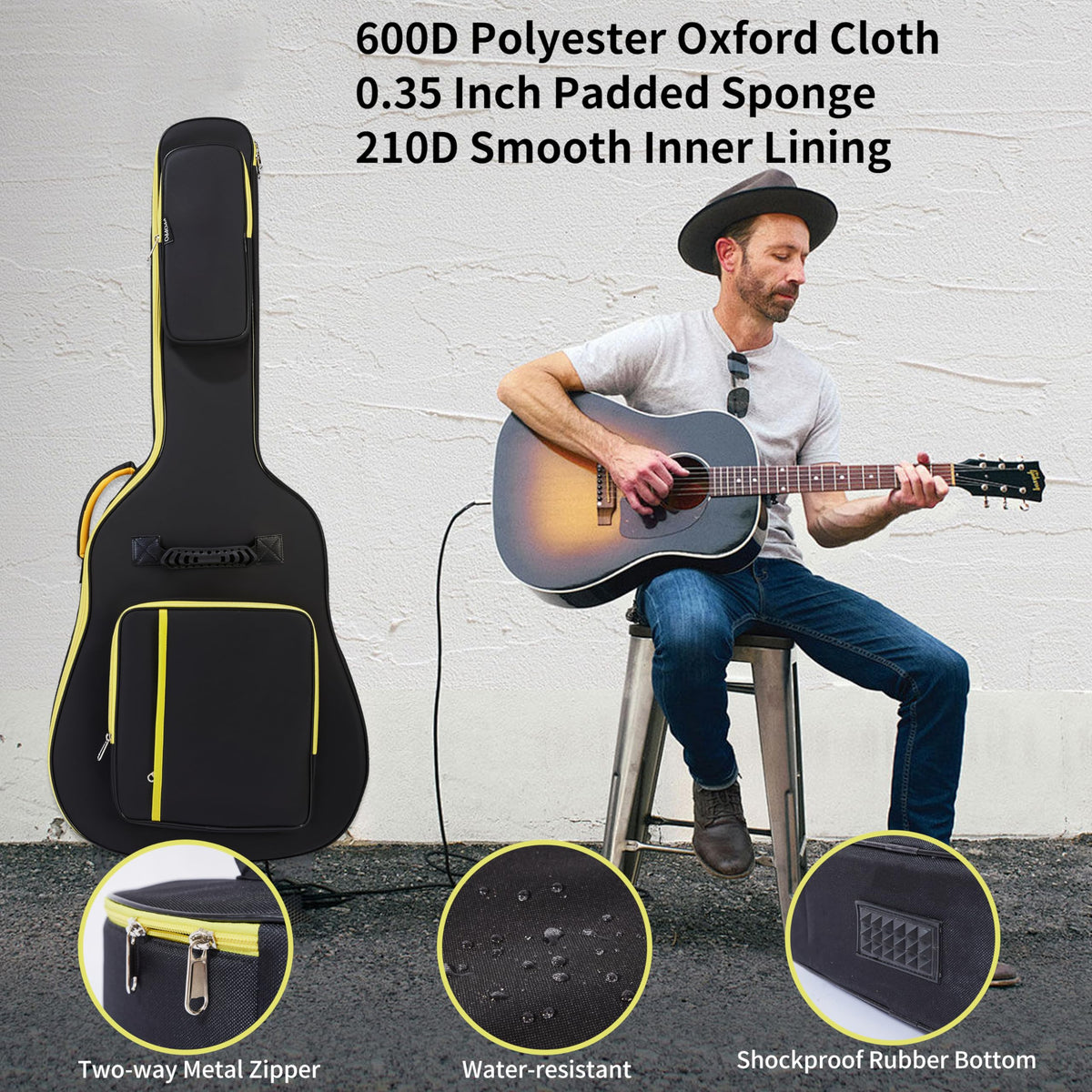 600D Waterproof Padded Acoustic Guitar Gig Bag J623