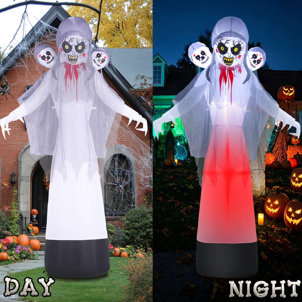 8.6FT Halloween Inflatable Grim Reaper Ghost with Skull Heads U90614