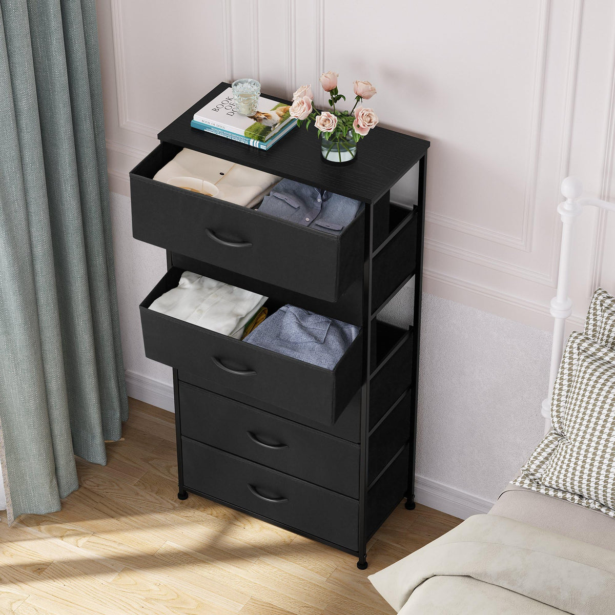 Black 6-Drawer Fabric Dresser T40316
