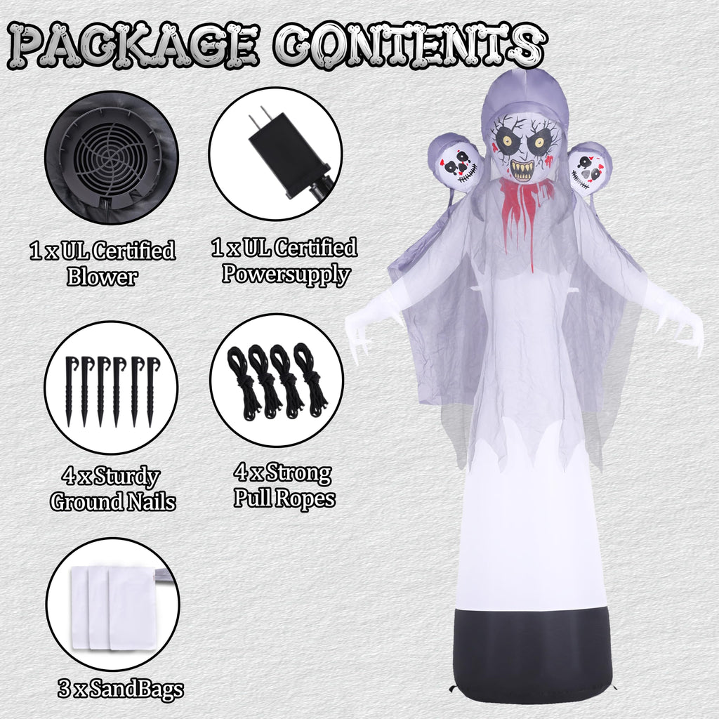 8.6FT Halloween Inflatable Grim Reaper Ghost with Skull Heads U90614