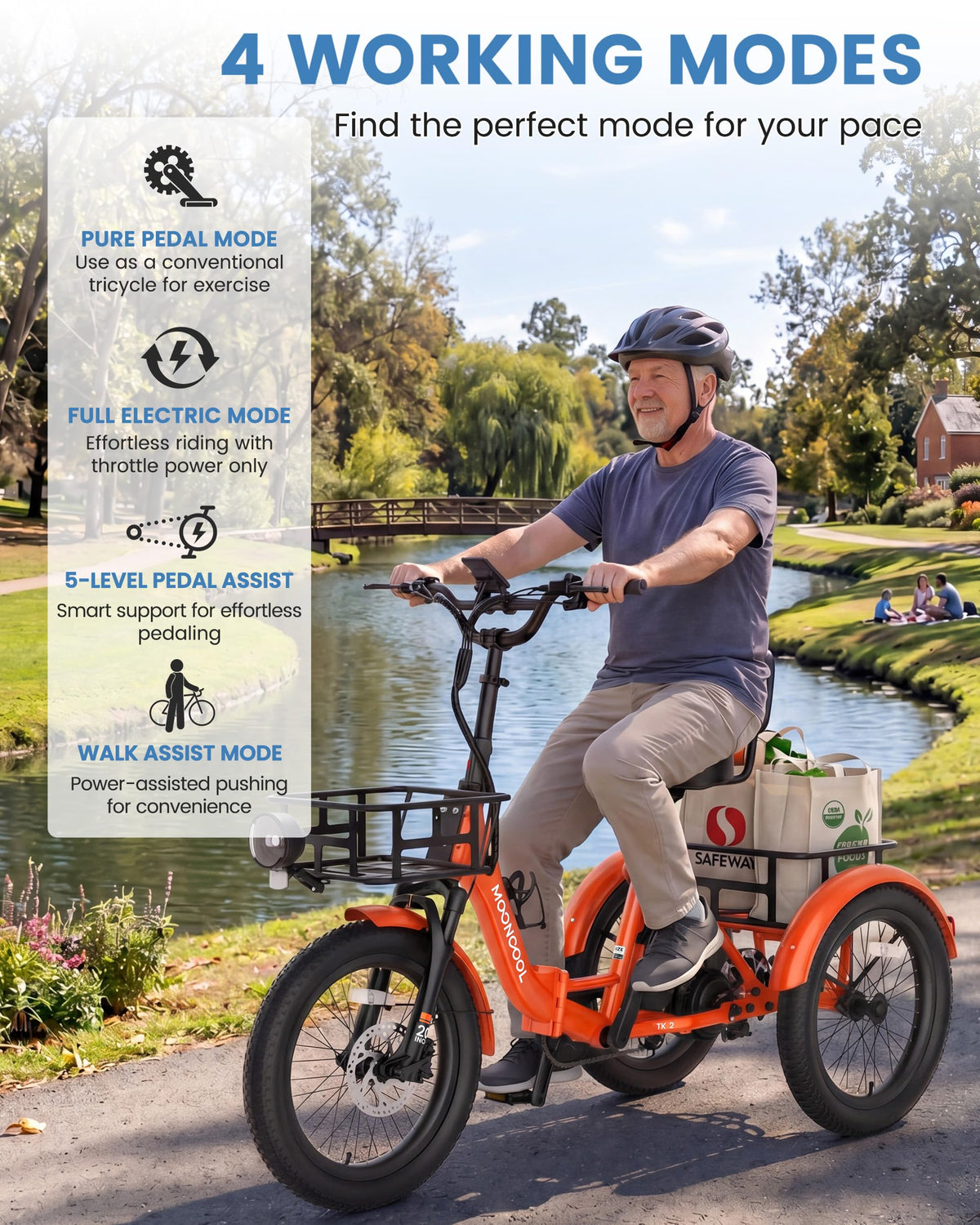 Electric Trike for Adults, 500W 20" Fat Tire Folding Tricycle N47214