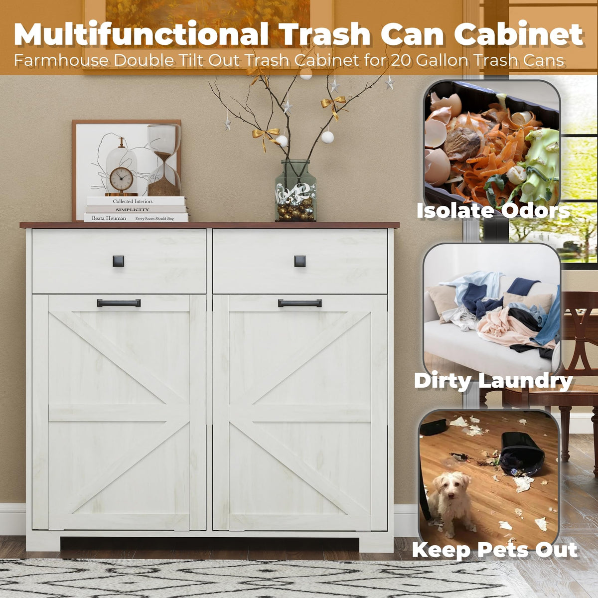 Double Tilt-Out Trash Cabinet for 2x10 Gallon Cans A825