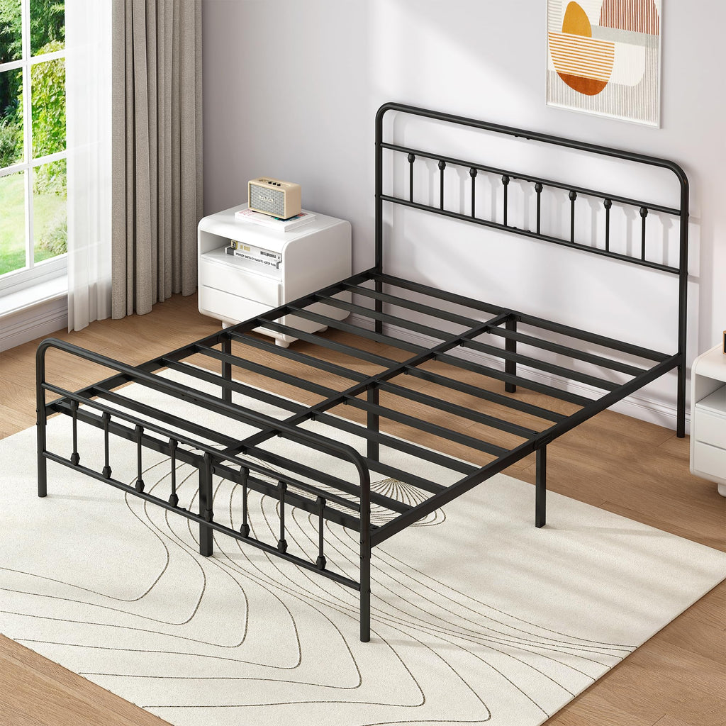 Queen Metal Bed Frame with Victorian Headboard & Footboard X5103