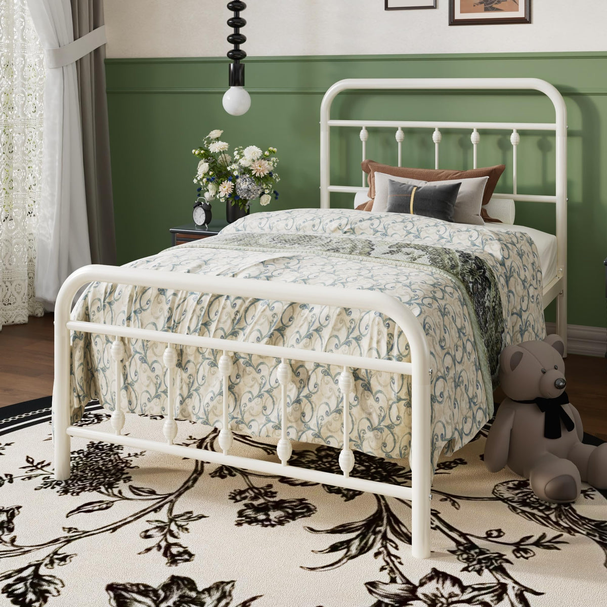 Twin Metal Bed Frame with Victorian Iron-Art Headboard K815